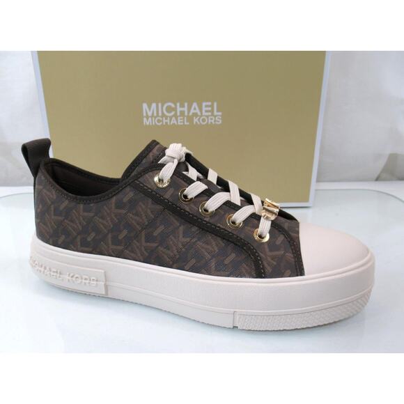 Women's Michael Kors Size 8 Evy Lace Up Empire Signature Logo Sneakers Brown - Picture 1 of 10